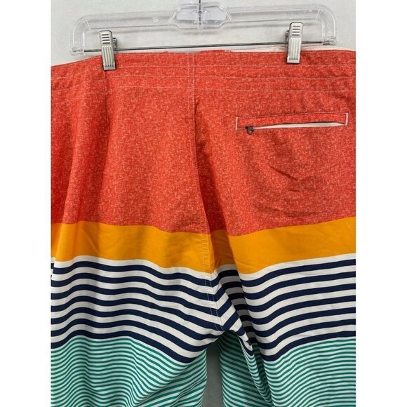Old Navy Swim Board Shorts Men's Sz 36 Orange Blue Striped Colorblock Tie Front - Picture 8 of 11